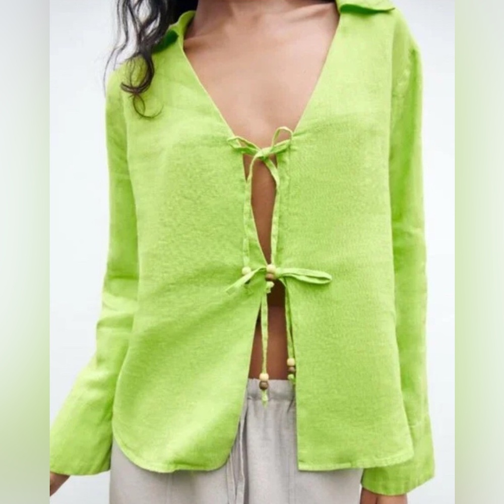 Zara Beaded Linen Blouse
